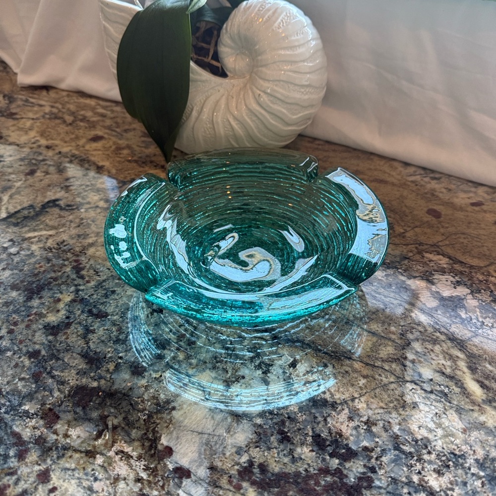 Mid Century Modern Glass Ashtray in Sereno Turquoise